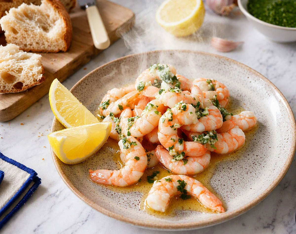 Steamed King Prawns with Garlic Butter