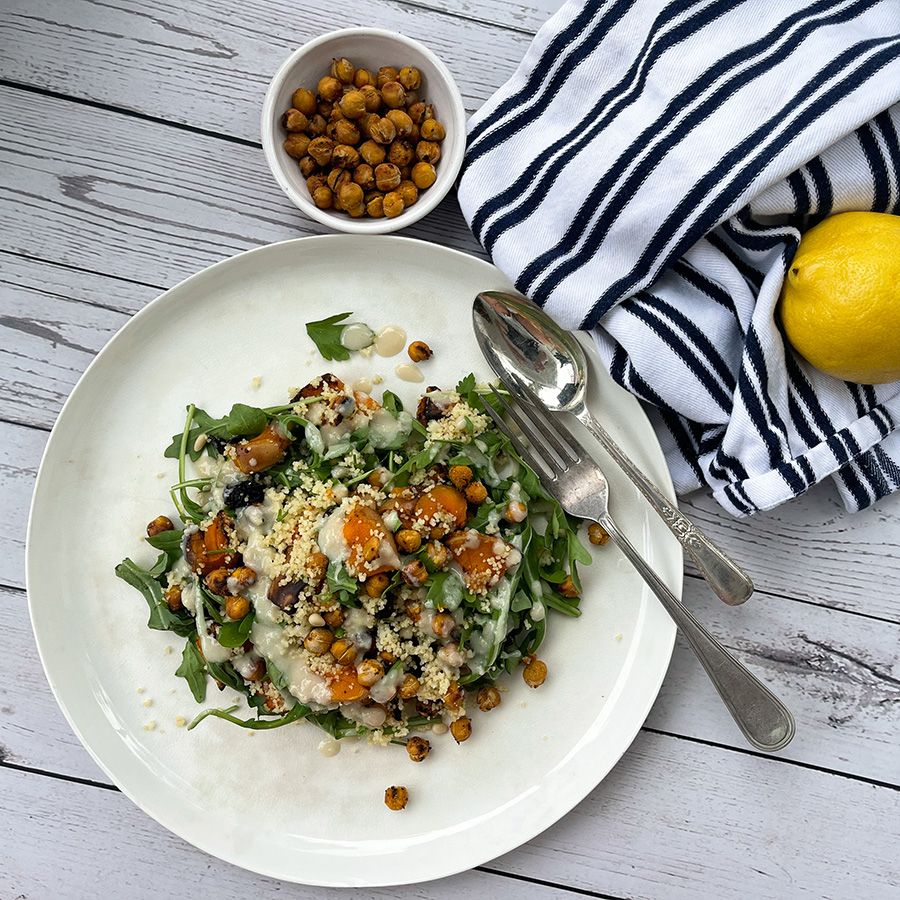 Vegan Spiced Crispy Chickpeas with Moroccan Couscous