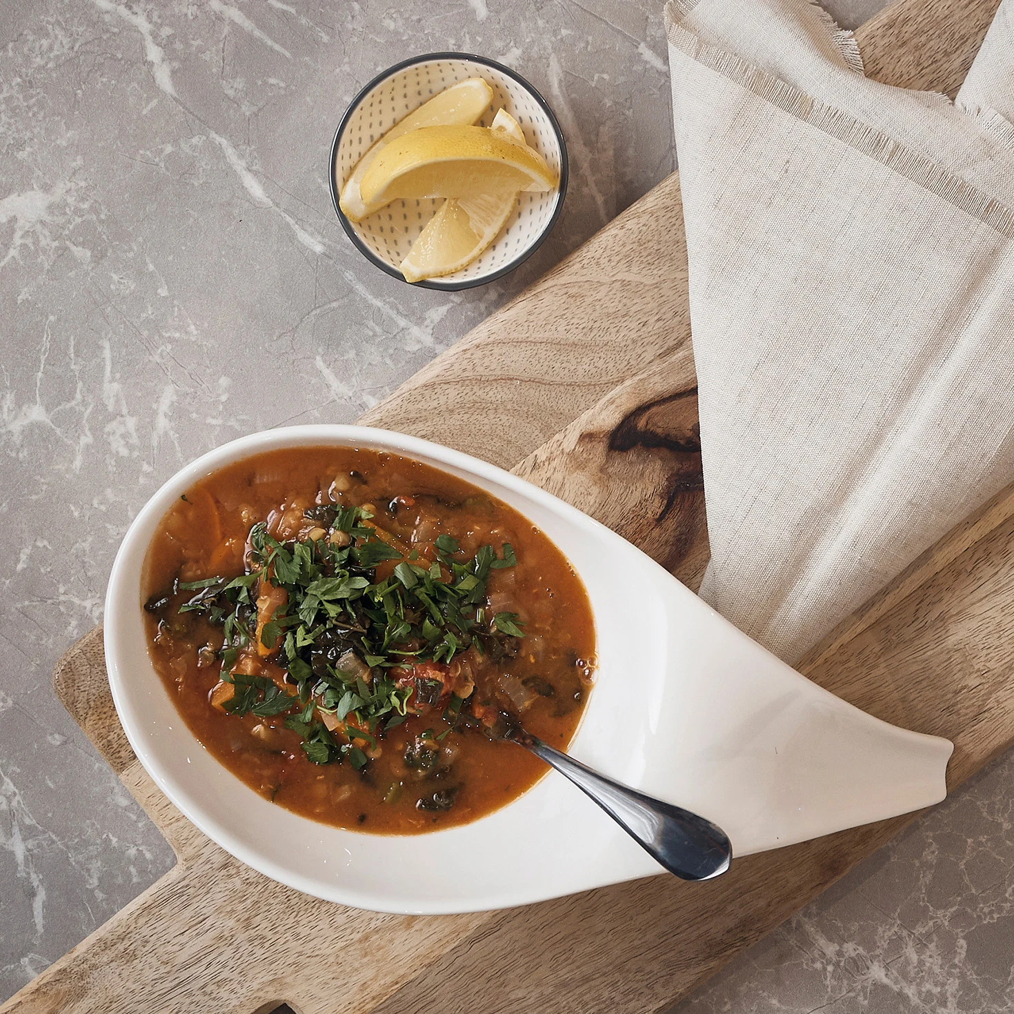 Chunky Red Lentil, Kale & Tomato Soup (Vegan)